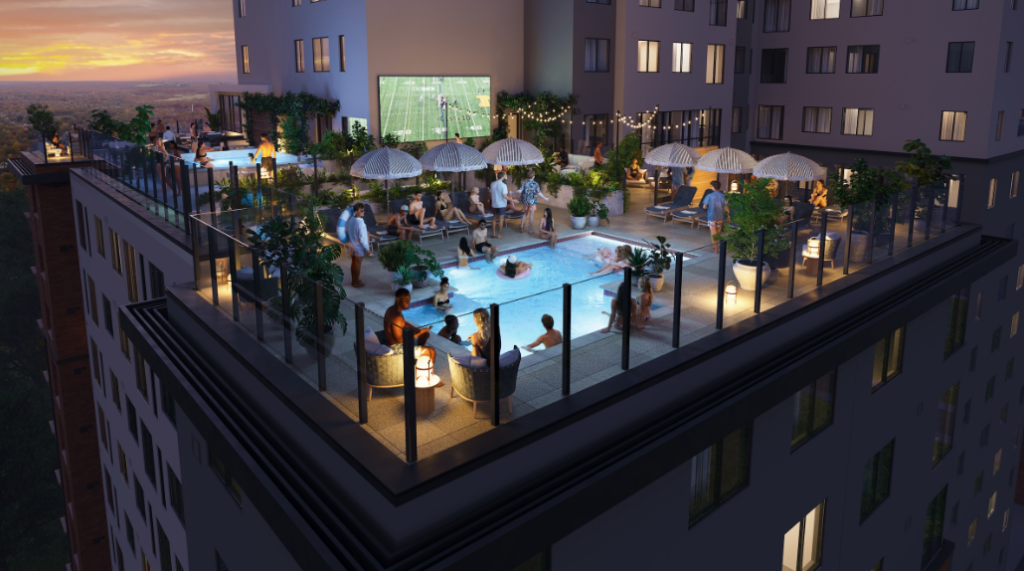 The rooftop pool of Rambler Ann Arbor near University of Michigan.