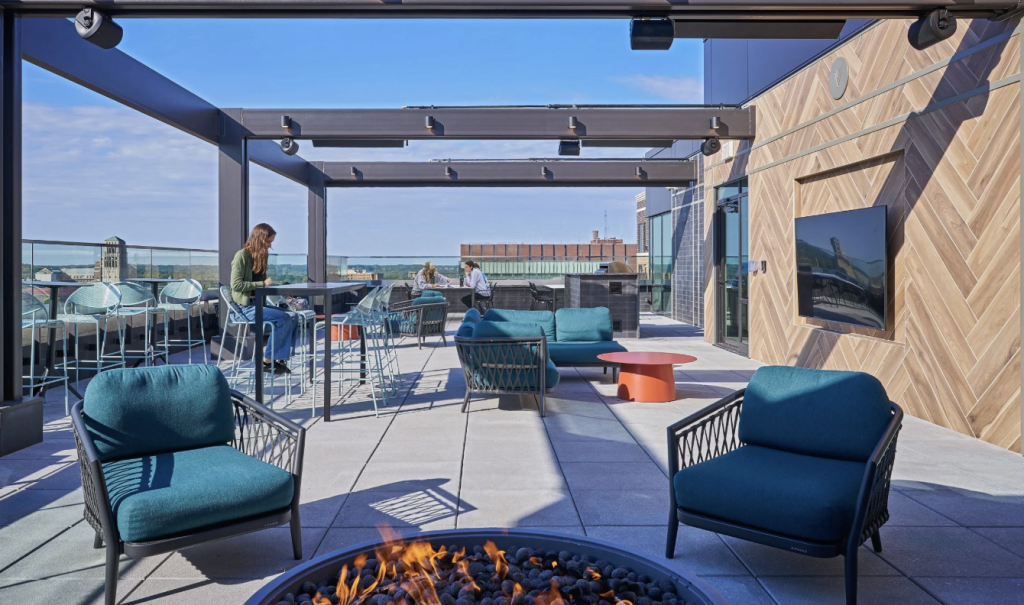 Outdoor grilling area at Vic Village South in Ann Arbor.