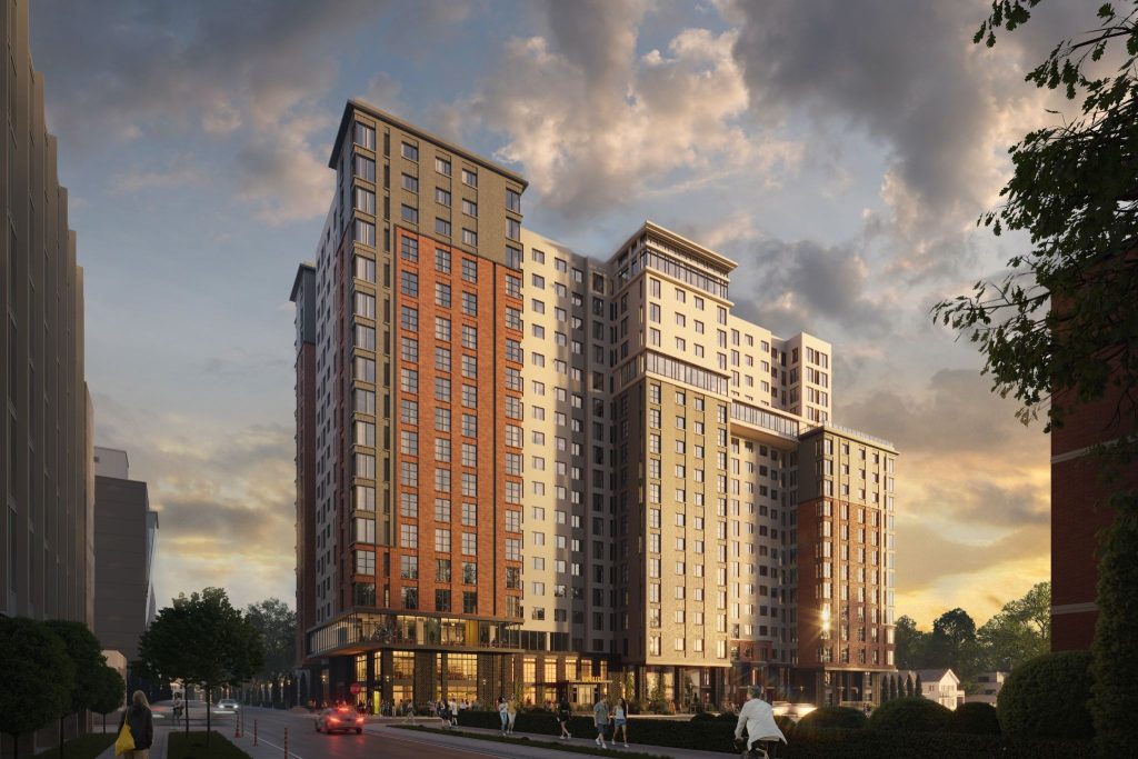 Exterior Rendering of Rambler Ann Arbor near Umich’s central campus. 