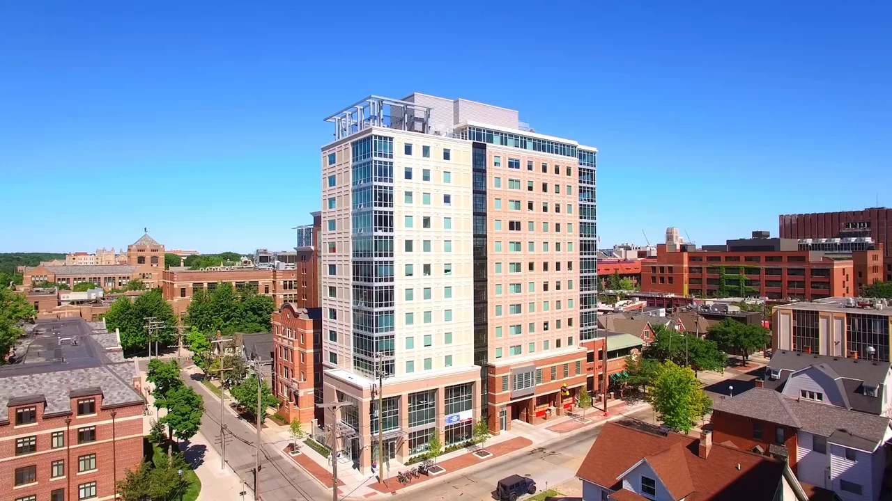 Sterling Arbor BLU student apartments in Ann Arbor near the University of Michigan campus, high-rise UMich student housing on Church Street.