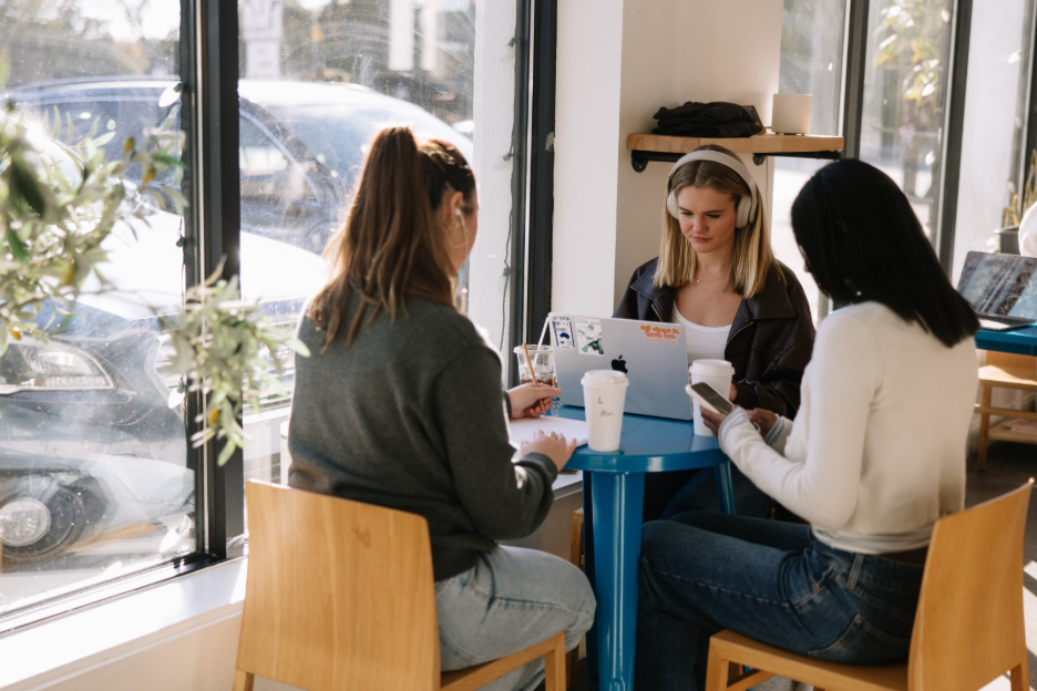 University of Michigan students do work off campus in a coffee shop in Ann Arbor.