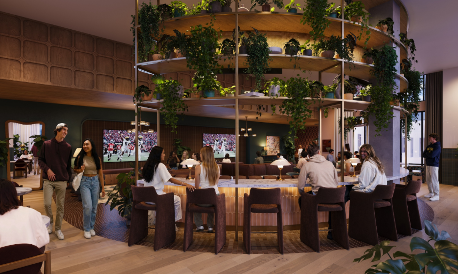 Rendering  of Rambler Ann Arbor’s club room near the University of Michigan. 