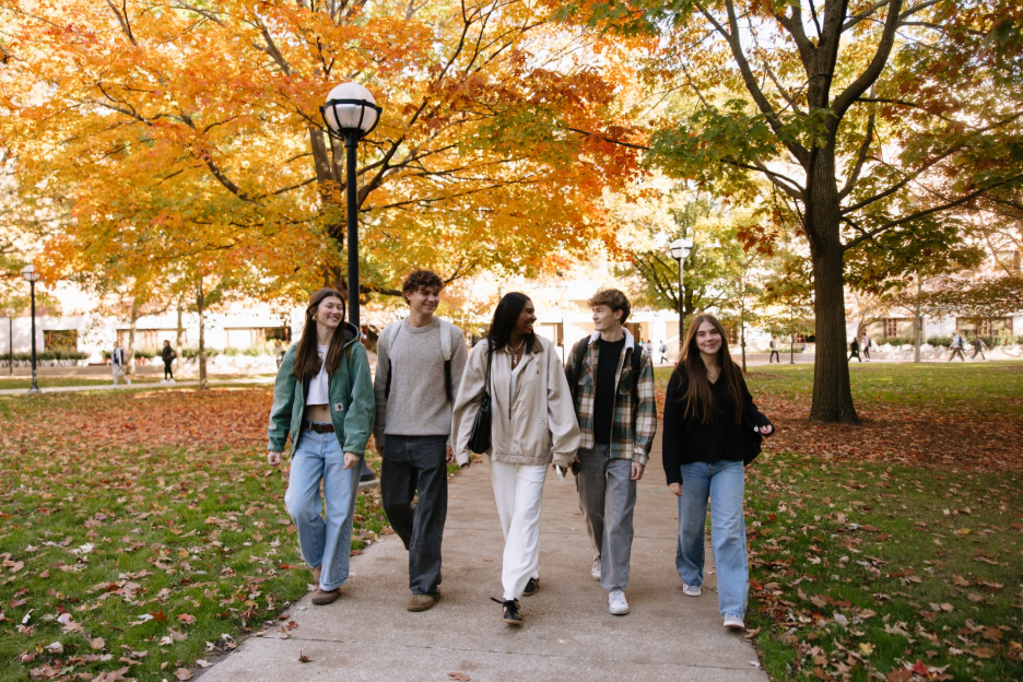 Students walking through Ann Arbor near the University of Michigan. 