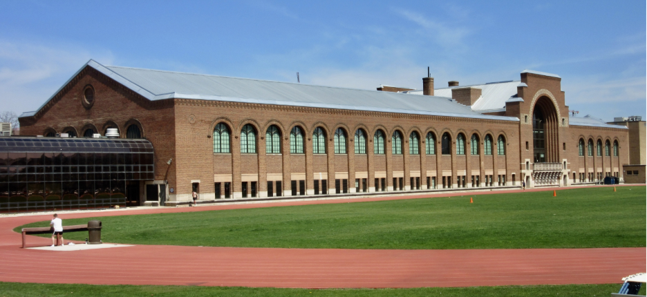 Exterior view of the Intramural Sports Building at the University of Michigan. 