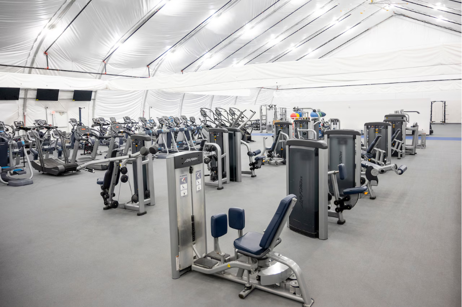 Inside the temporary workout facility for University of Michigan students. 