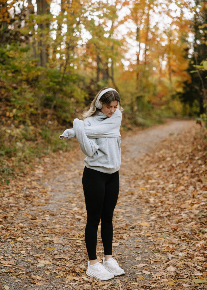 UMich student getting ready to go on a run in the Nichols Arboretum, a nature reserve near Ann Arbor.