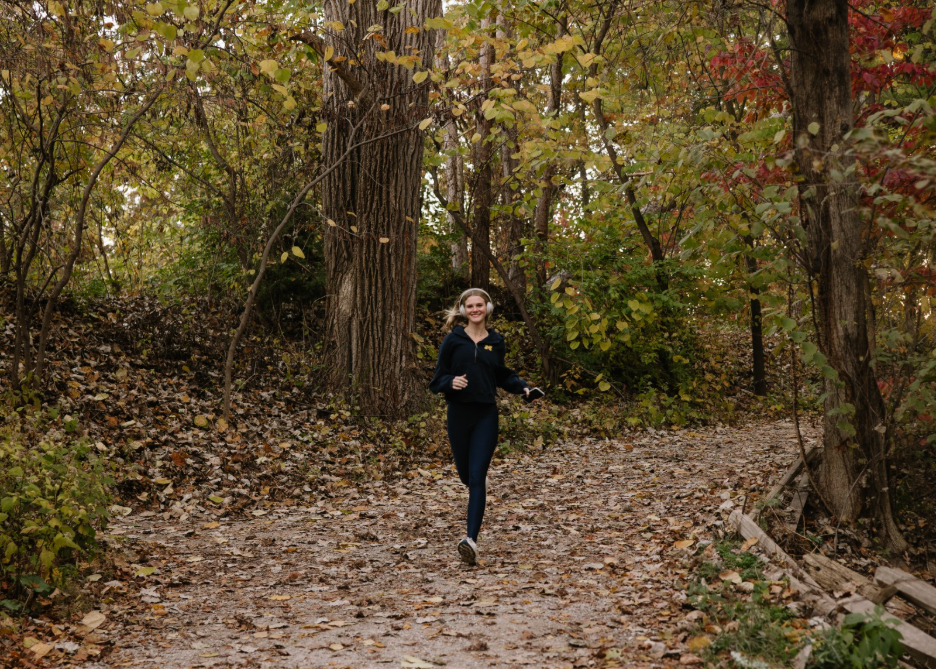 A UMich student on a run through the Nichols Arboretum, a nature reserve near the Hill in Ann Arbor.