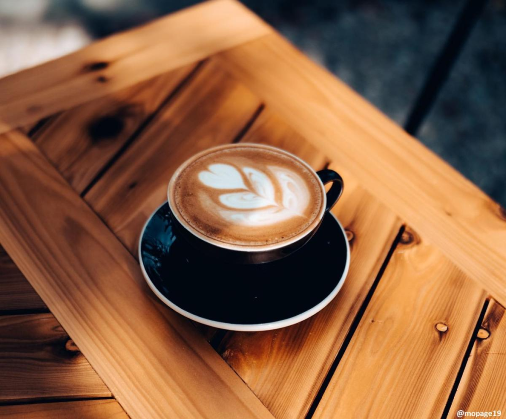 A freshly made latte with foam art at Vertex Coffee Roasters, a brunch place in Ann Arbor.