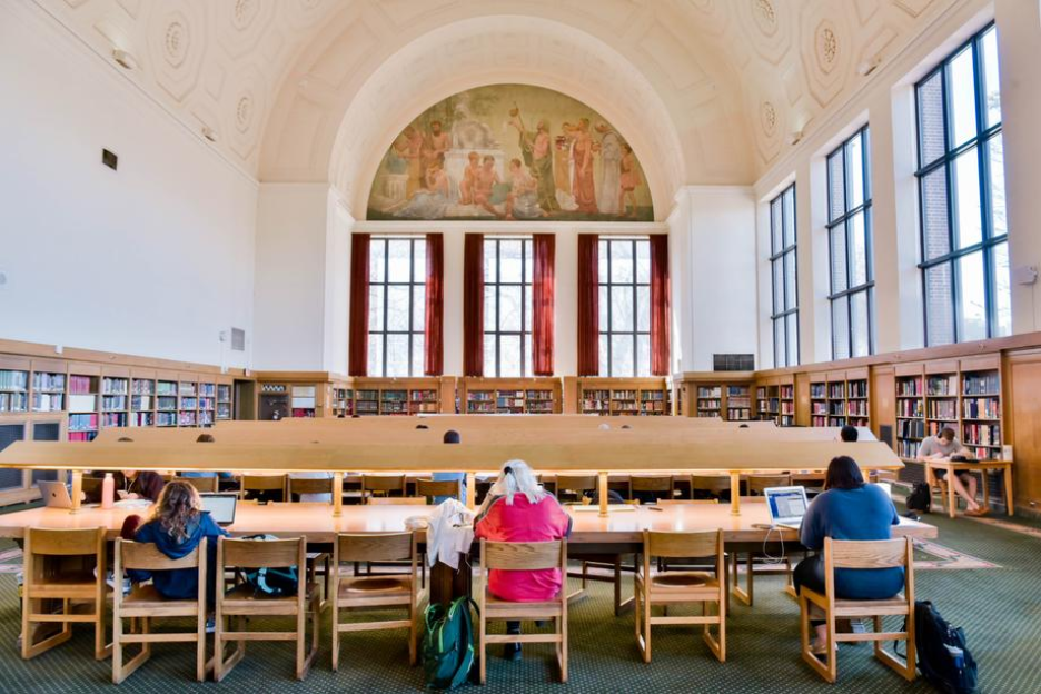 Interior study space inside Hatcher Graduate Library. 

