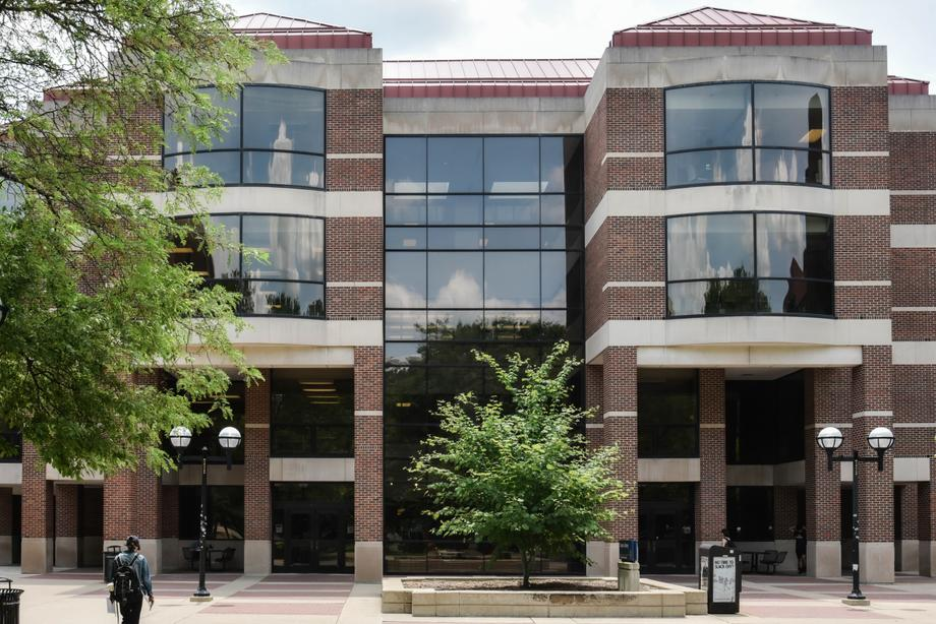 Outside view of the Shapiro Undergraduate Library in Ann Arbor. 