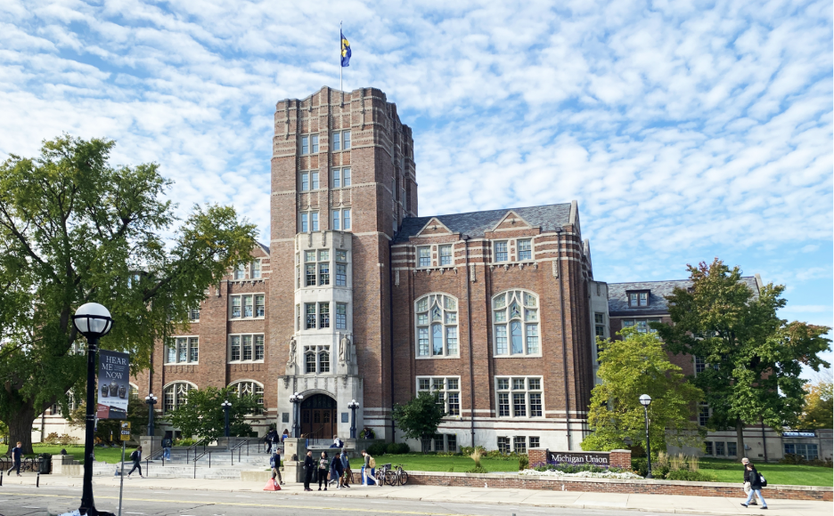 Students studying and meeting inside the Michigan Union. 