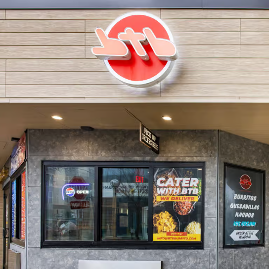 Exterior of BTB Burrito in Ann Arbor, Michigan. 