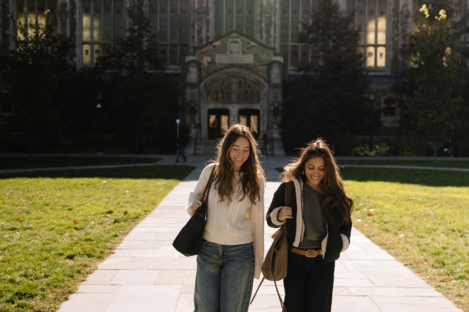 Girls in Sigma Delta Tau at the University of Michigan in the Law Quad. 