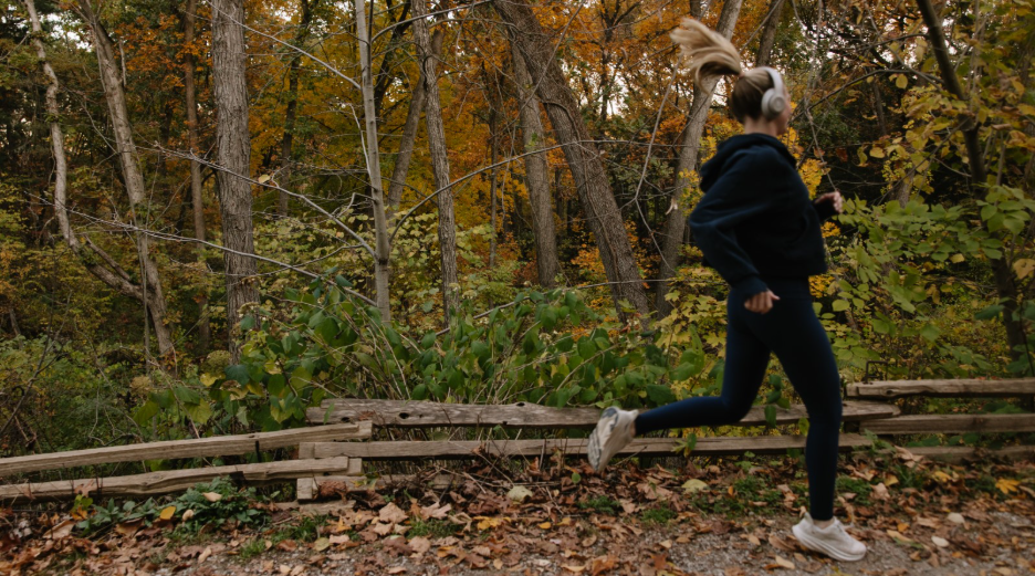 A UMich student runs off campus in Ann Arbor.