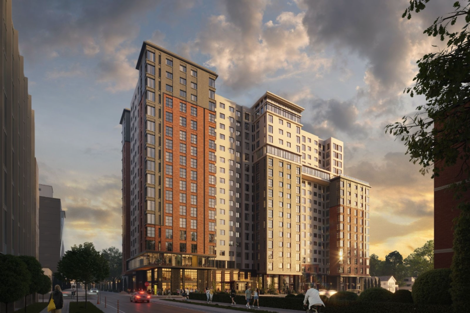 Exterior rendering of Rambler Ann Arbor near the University of Michigan campus. 