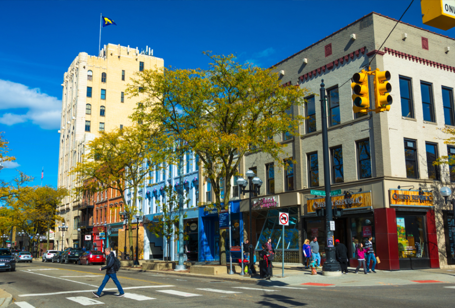 Main Street in Ann Arbor, a popular area near the University of Michigan’s Central Campus.