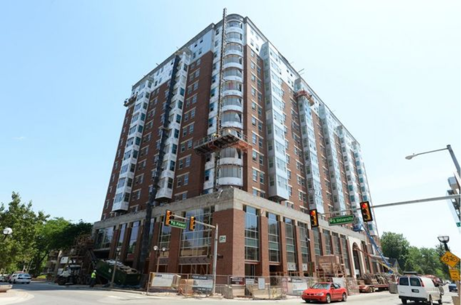 Exterior of Landmark Ann Arbor student apartments.