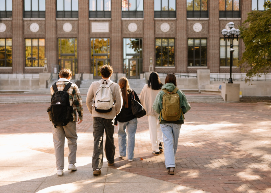 University of Michigan students walking through the Diag on Central Campus in Ann Arbor.