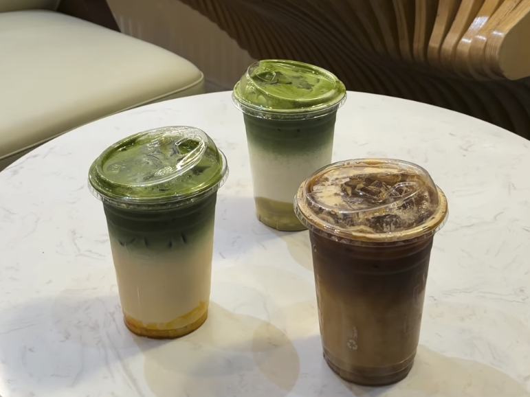Matcha lattes at Bun Chai, a coffeehouse in Ann Arbor near campus. 