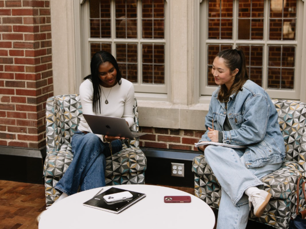 Two UMich students studying together in the Michigan Union.  